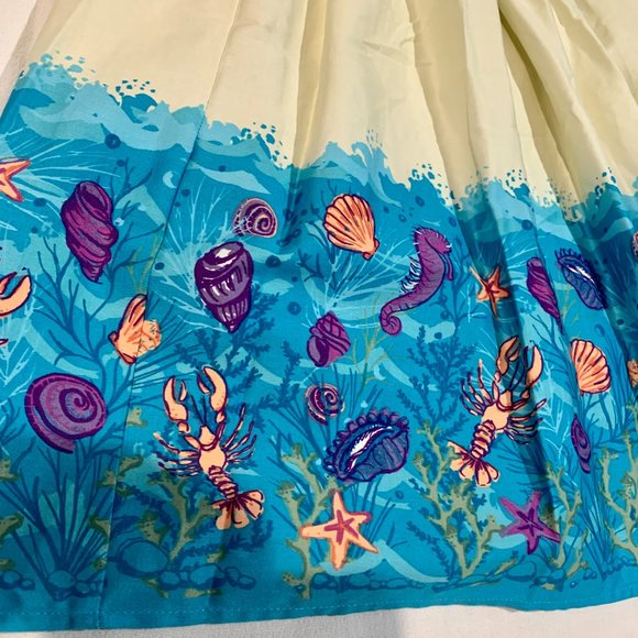 Collectif Retro Pinup Full Skirt Jasmine Seashell Border UK12/ US 8 MED NWT - Picture 4 of 15